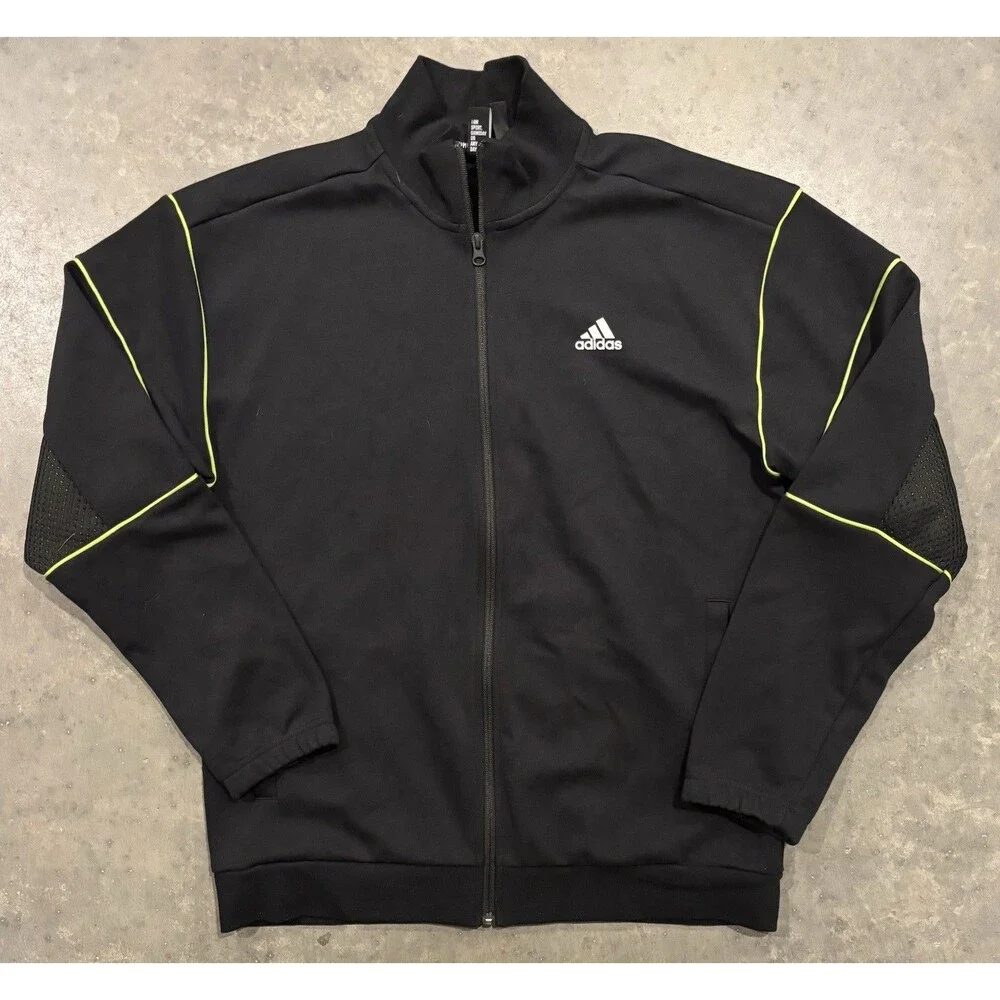 ADIDAS Must Haves Primeblue Full Zip Track Jacket Black Neon Green Men’s Large
